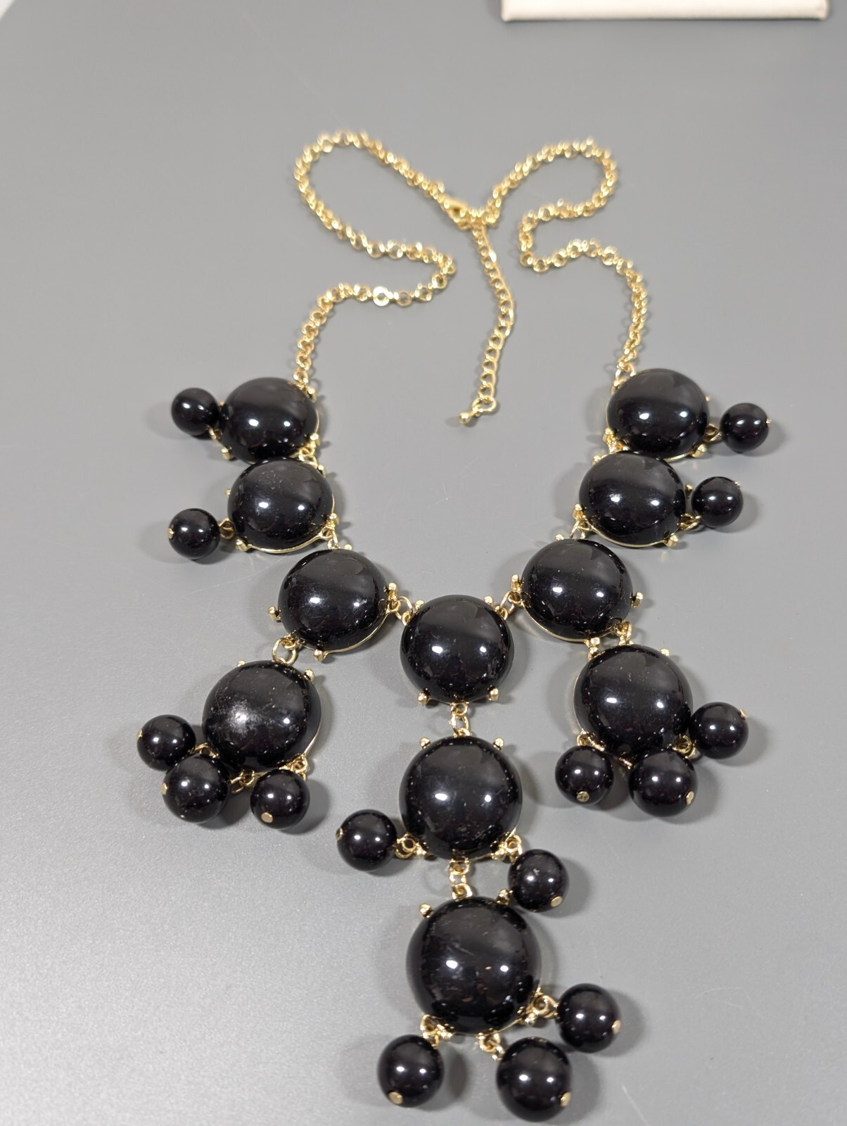 Boho Black Bubble Necklace Gold Tone Bib Charm Statement Western Bold 27 in
