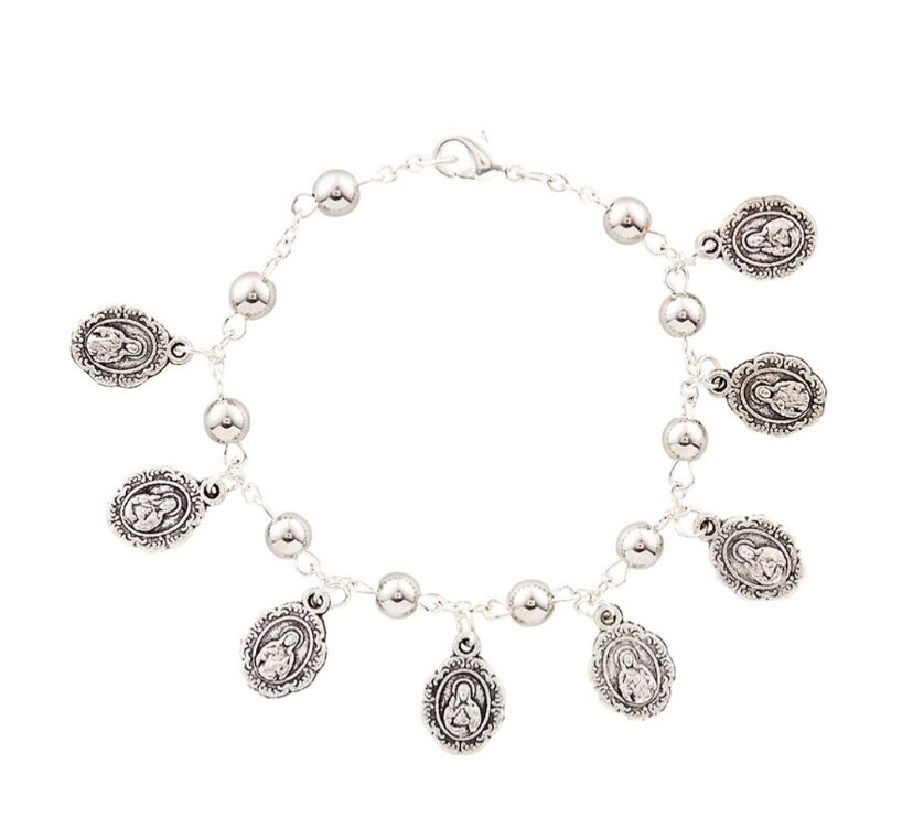 Sacred Heart Medal Bracelet 6.5 in L with 1 in Extender Pulsera Sagrado Corazon
