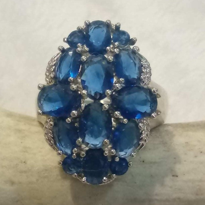Beautiful Multi Blue Stone Sterling Ring Size 10