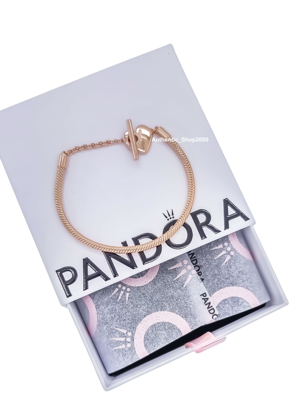 NEW 100% Authentic PANDORA 14k gold Heart T-Bar Snake Chain Bracelet 589285C00