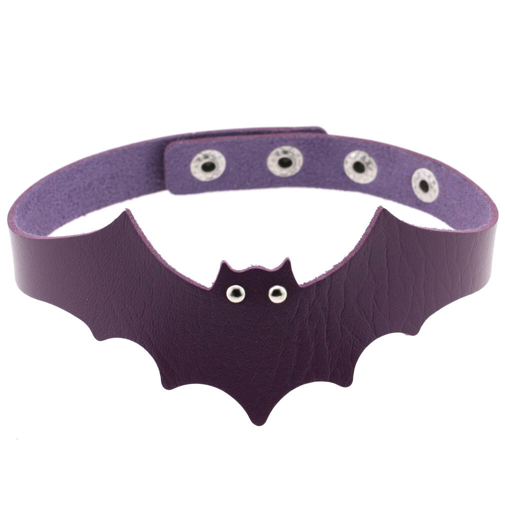 Gothic Bat Pattern PU Leather Choker Collar Necklace Halloween Cosplay Party