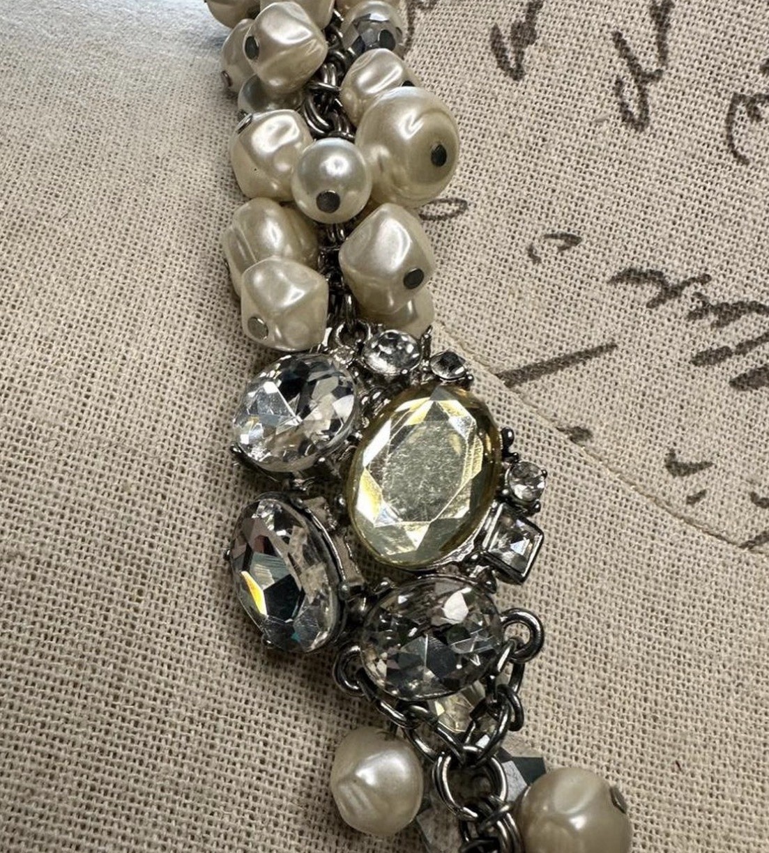 VTG Freshwater Pearl & Crystal Cluster Statement Necklace, Adjustable clasp