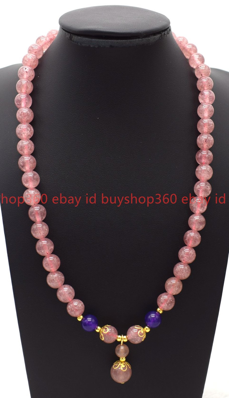 Natural 8mm Pink Strawberry Quartz Round Gemstone Beaded Necklace 18-26in