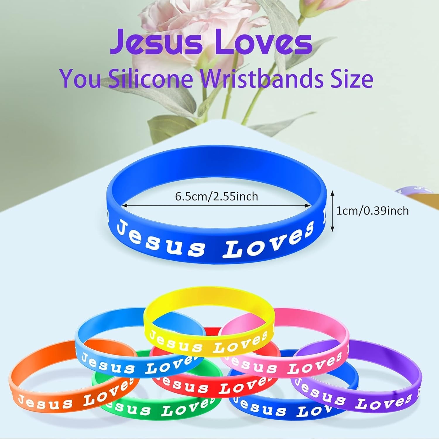 Assorted Colorful Jesus Loves You Silicone Bracelets for Teens Adults 10 Count