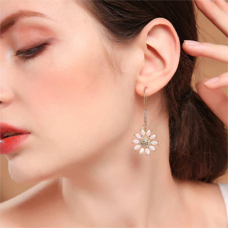 Betsey Johnson Flower Drop Earrings | Daisy Design | Pave Stone Accents
