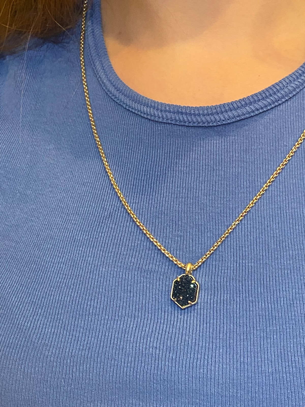 Kendra Scott Teo Long Adjustable Pendant Necklace – Gold & Navy Blue Drusy