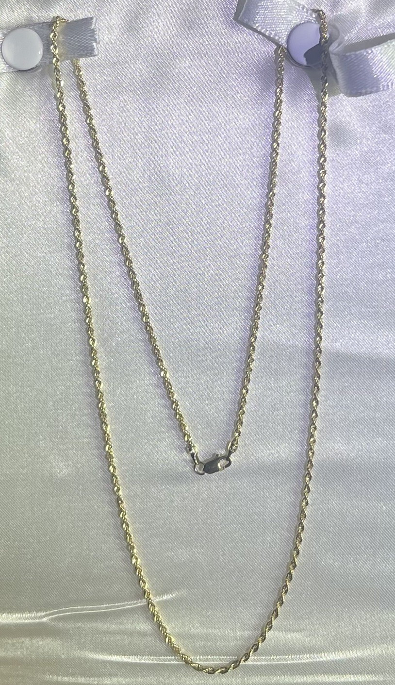 Real Gold Yellow Gold Rope 10k 22’inches Chain 1g Necklace, No Stones