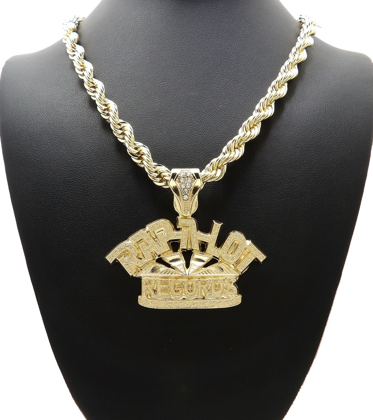 ICED RAP-A-LOT RECORDS PENDANT & 8mm 18″ 20″ 24″ 30″ ROPE CHAIN HIP HOP NECKLACE
