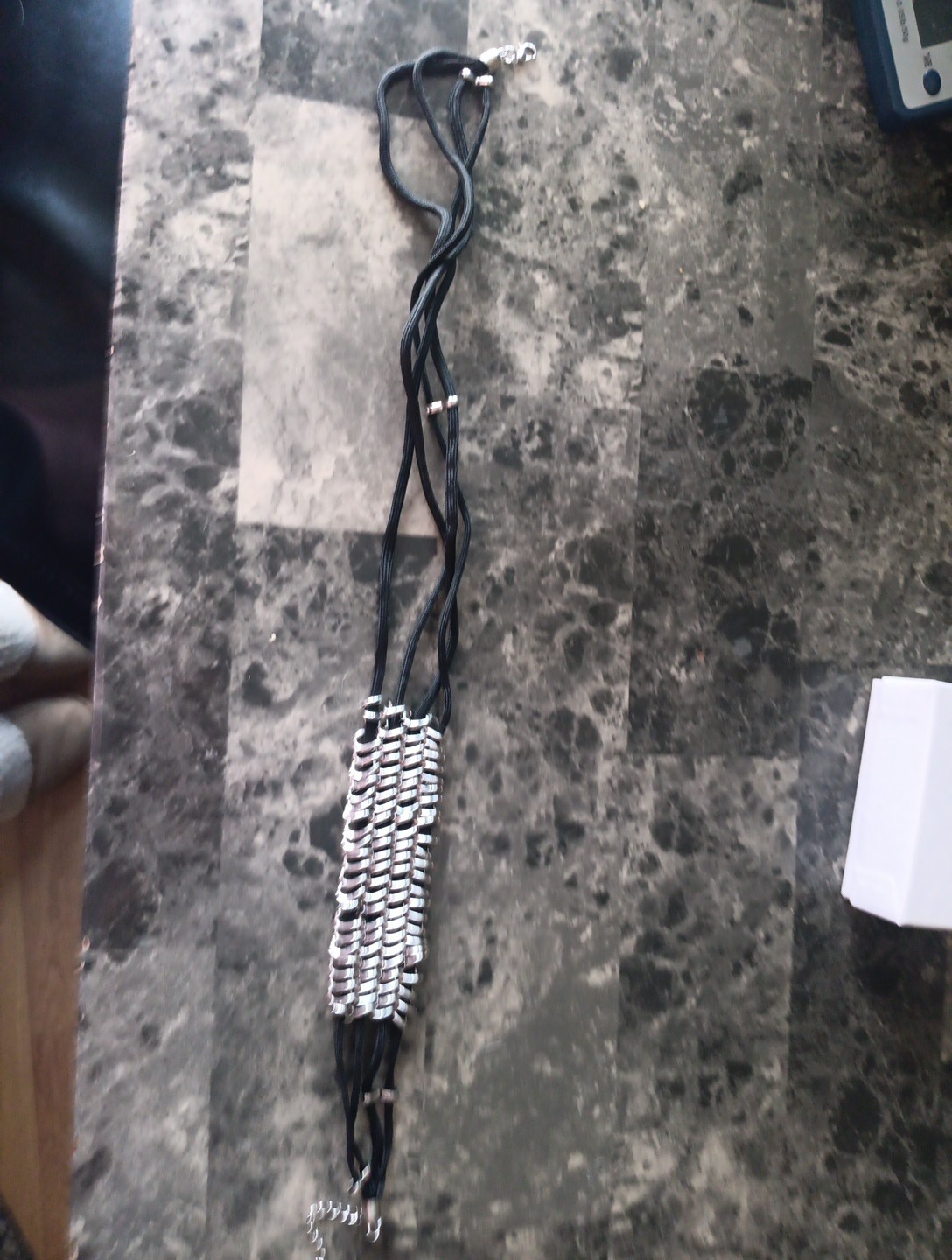 Lord & Taylor Black Silk & Silver Necklace New With Orig Box 34 In