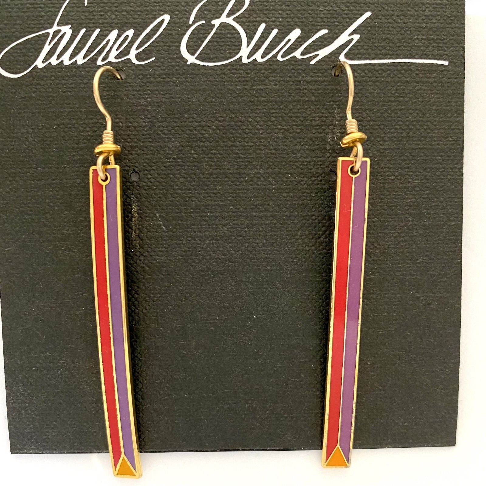 NEW Old Stock Retired Signed Laurel Burch Inja Cloisonne Gold Earrings