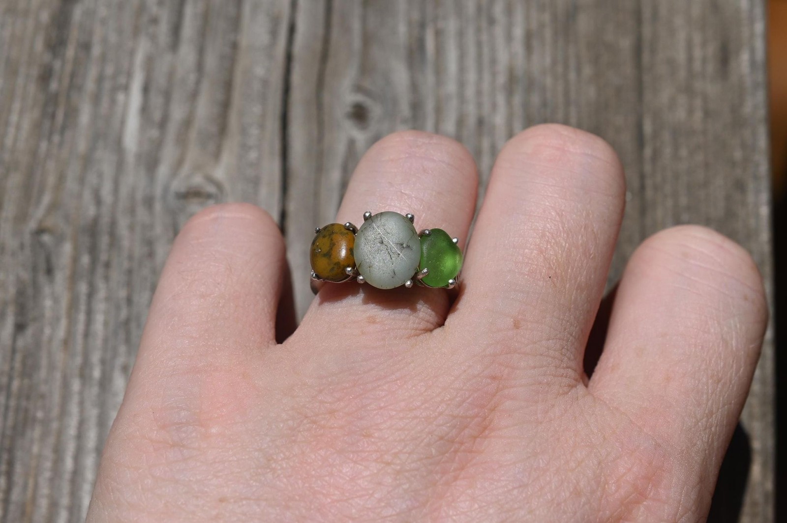 Engagement ring Jasper and green beach glass sterling silver size 3 4 5 6 7 8 9