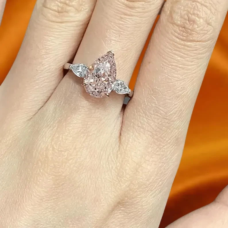 2.50Ct Pear Cut Simulated Pink Diamond Engagement Ring 14K White Gold Plated
