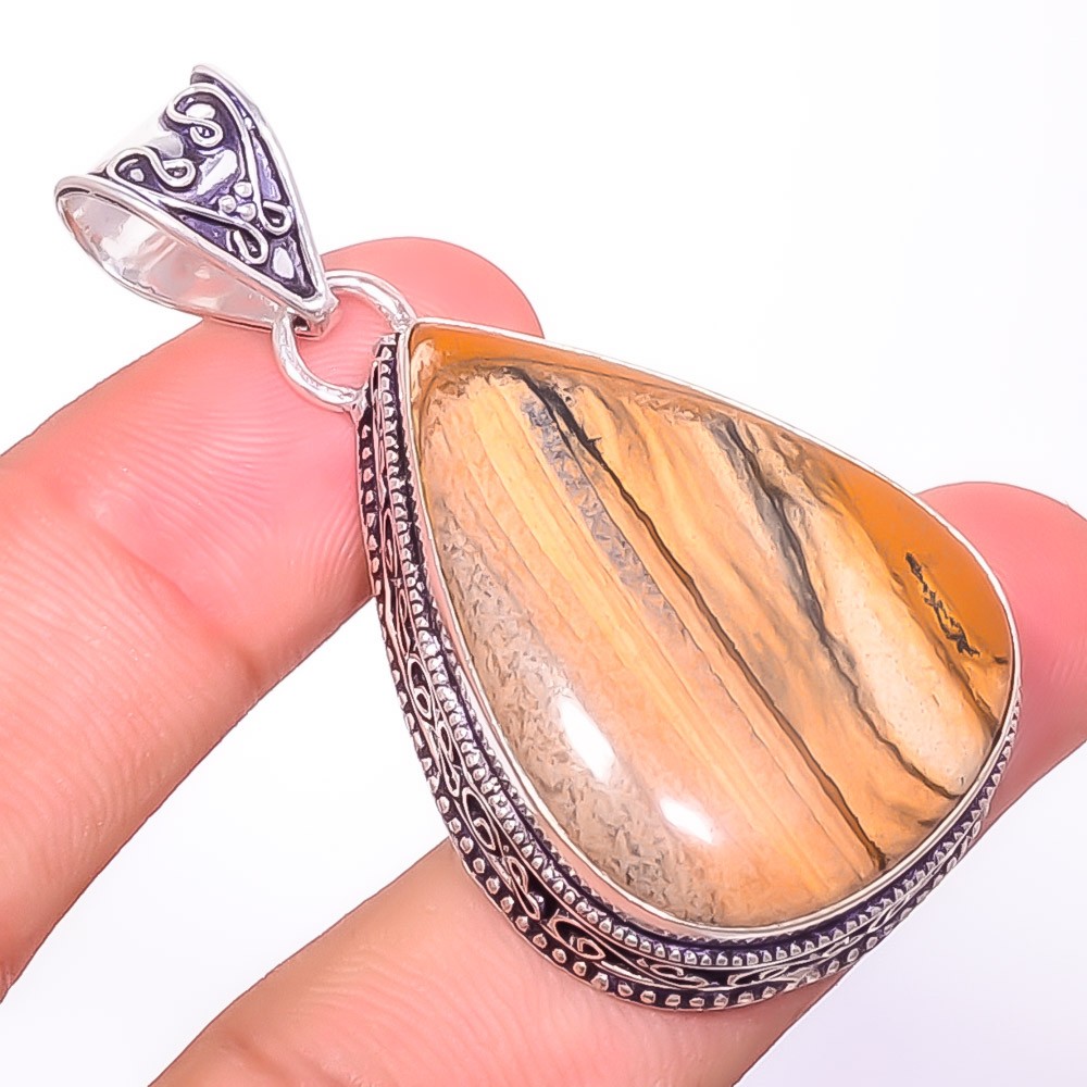 Natural Fine Art – Picture Jasper Silver Handmade Bali Pendant 2.03″ P-290