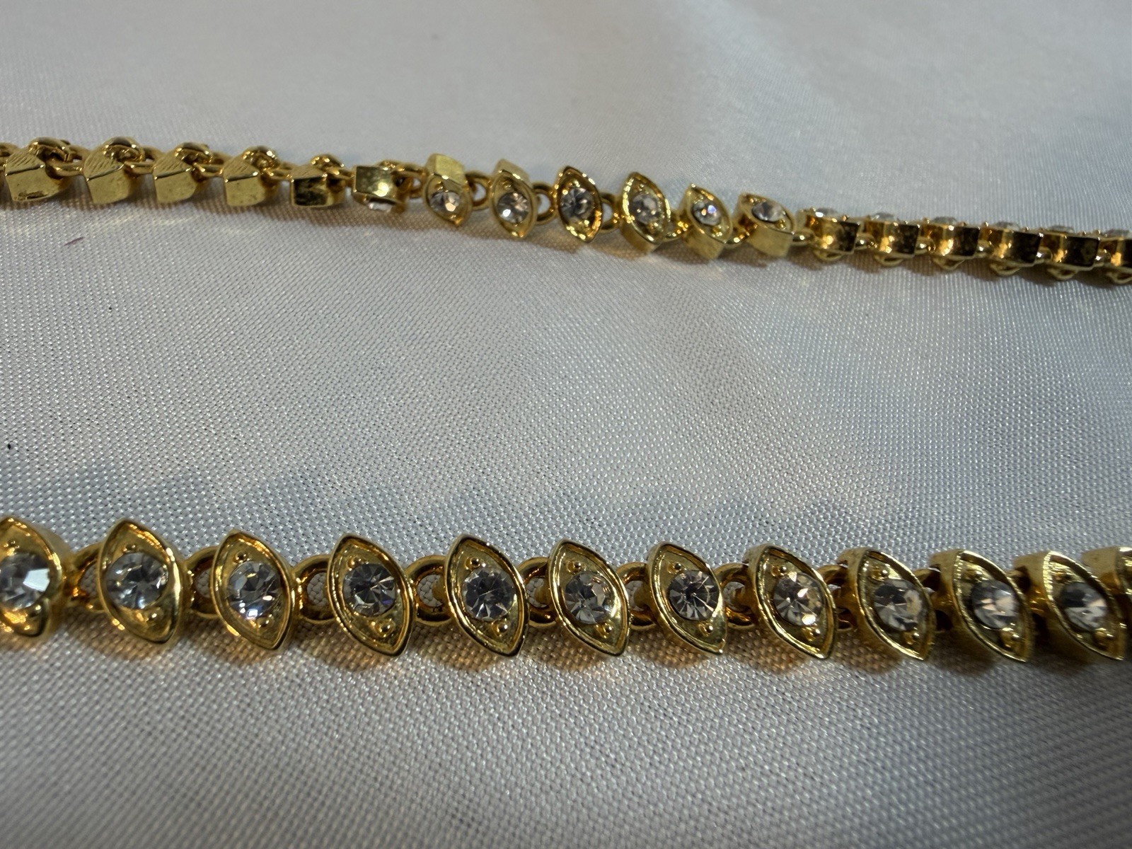 Gold Tone Crystal Tennis Necklace Marquise Link Box Clasp 18”