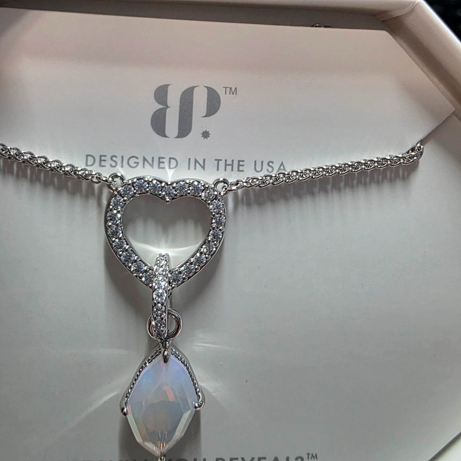 Bomb Party 2026 OG Necklace “The Radiance Heart” Moonstone on Rhodium NK23865