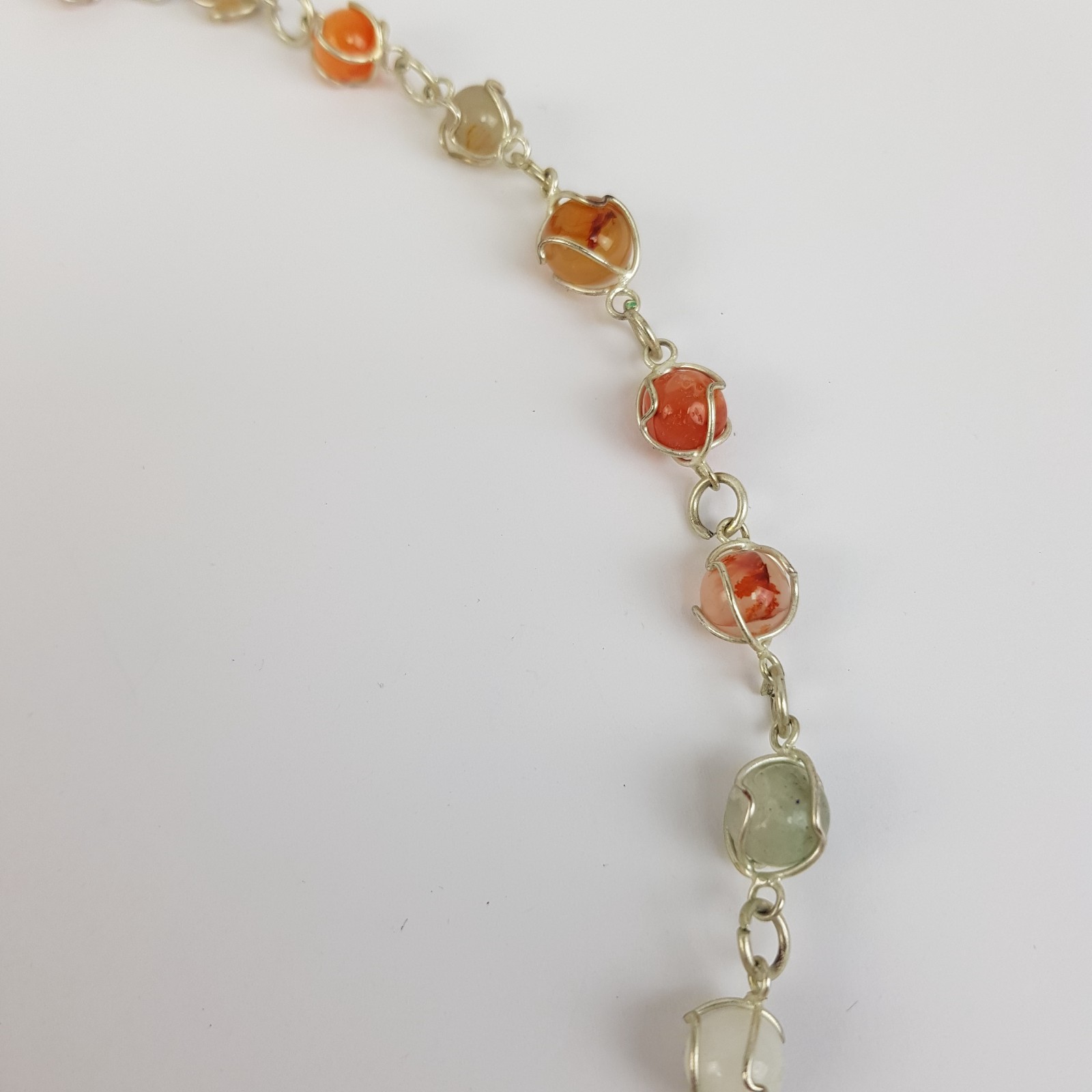 Mixed Colour Semi Precious Gemstone Silver Tone Wire Wrapped Necklace 52.5cm