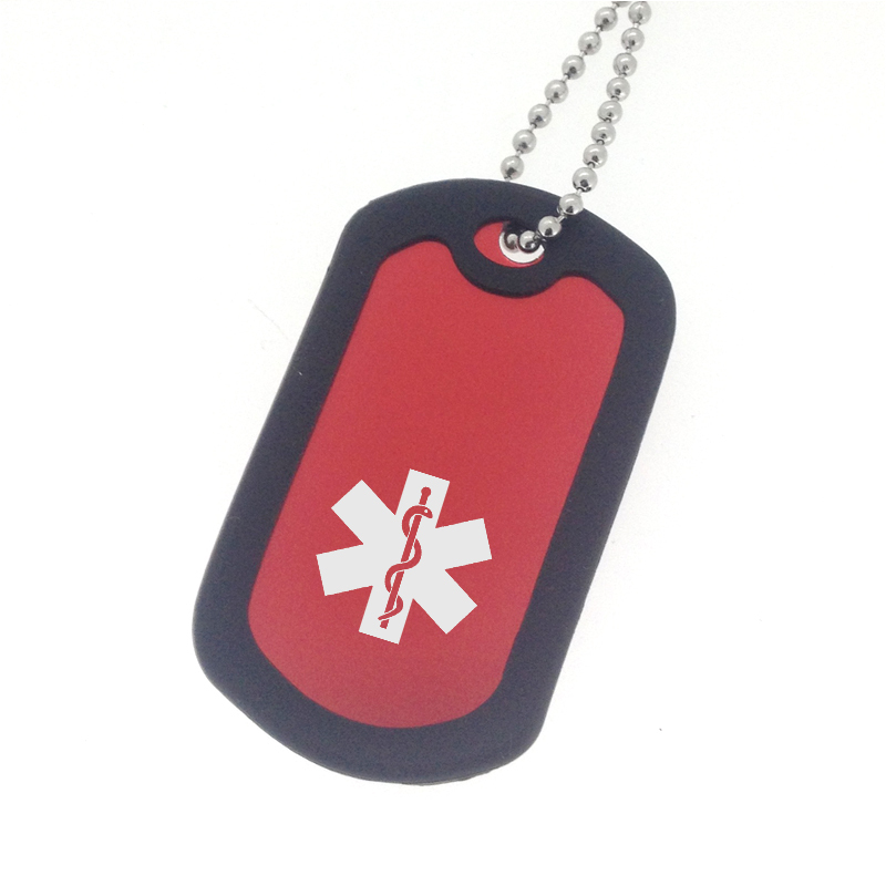 NO BLOOD TRANSFUSION Medical Alert ID Dog Tag Necklace (Red)
