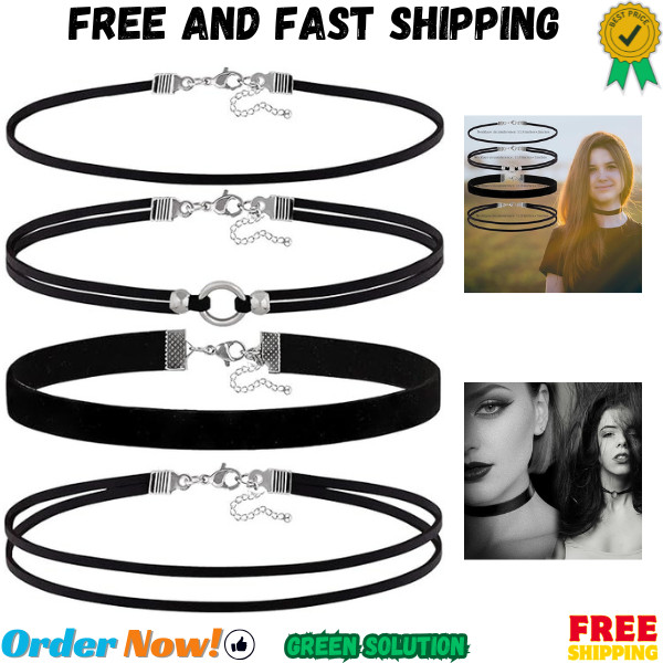 4PCS Black Choker Necklace Velvet Gothic Adjustable Jewelry Set for Women