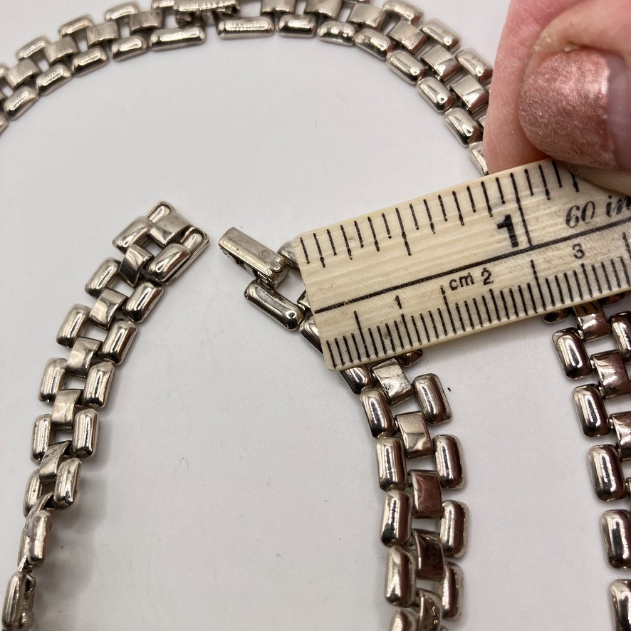 Panther link necklace 36cm bracelet 20cm set decorative silver tone metal unisex
