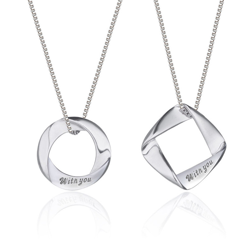 Pair Stamped 925 Sterling Silver Necklace Couple Love Pendant Gift Box Chain E1