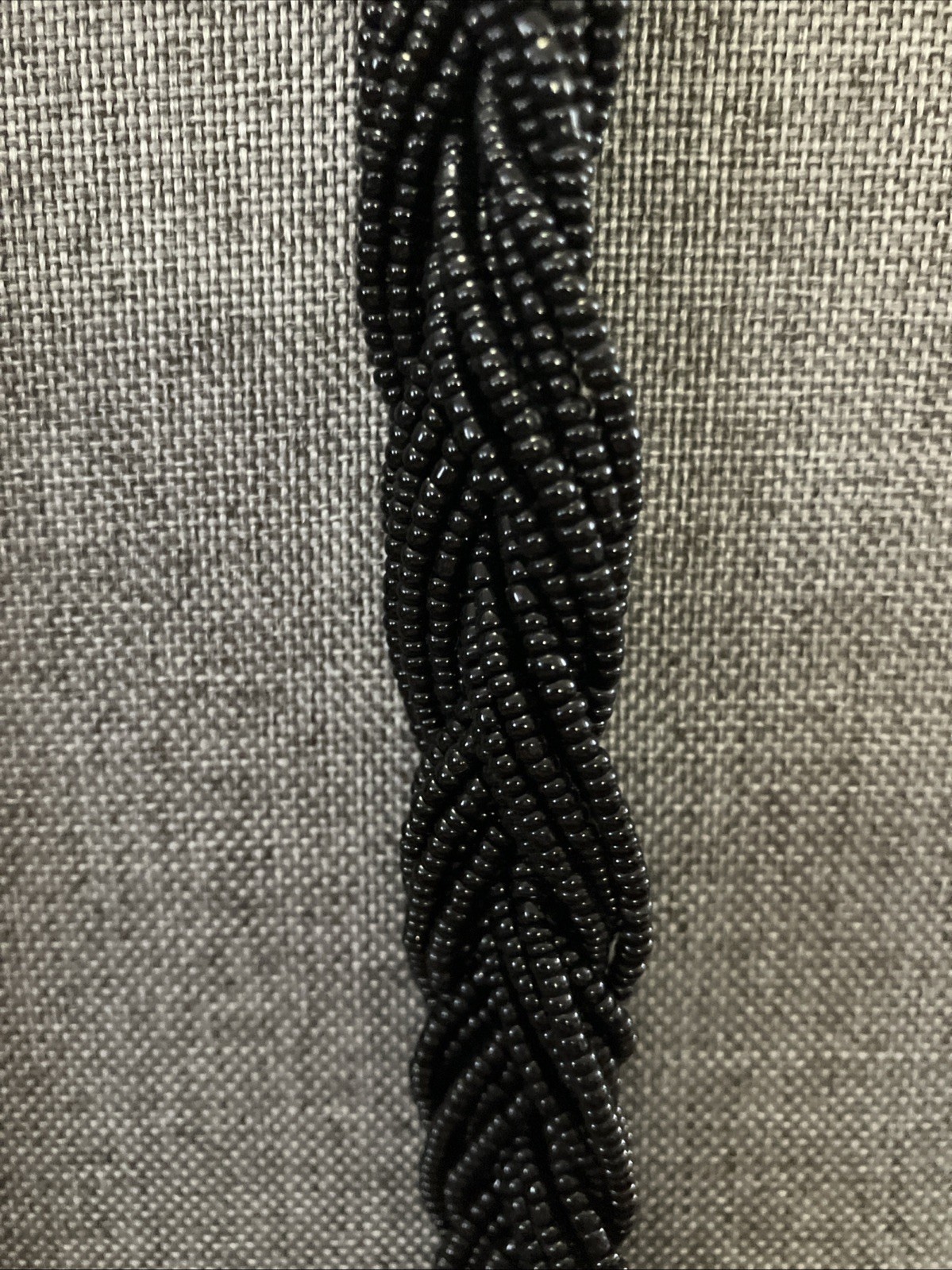 Handmade Black Silver Beaded Necklace Braided Multi Strand Chunky Statement Boho