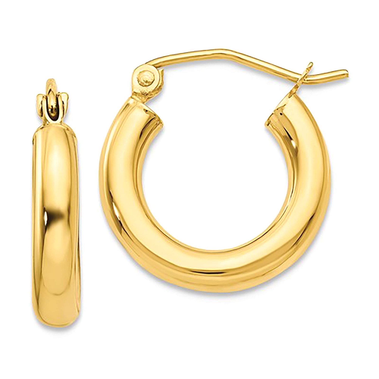 10K Yellow Gold High Polished 3mm Tube Hoop Earrings, Diameter 10mm