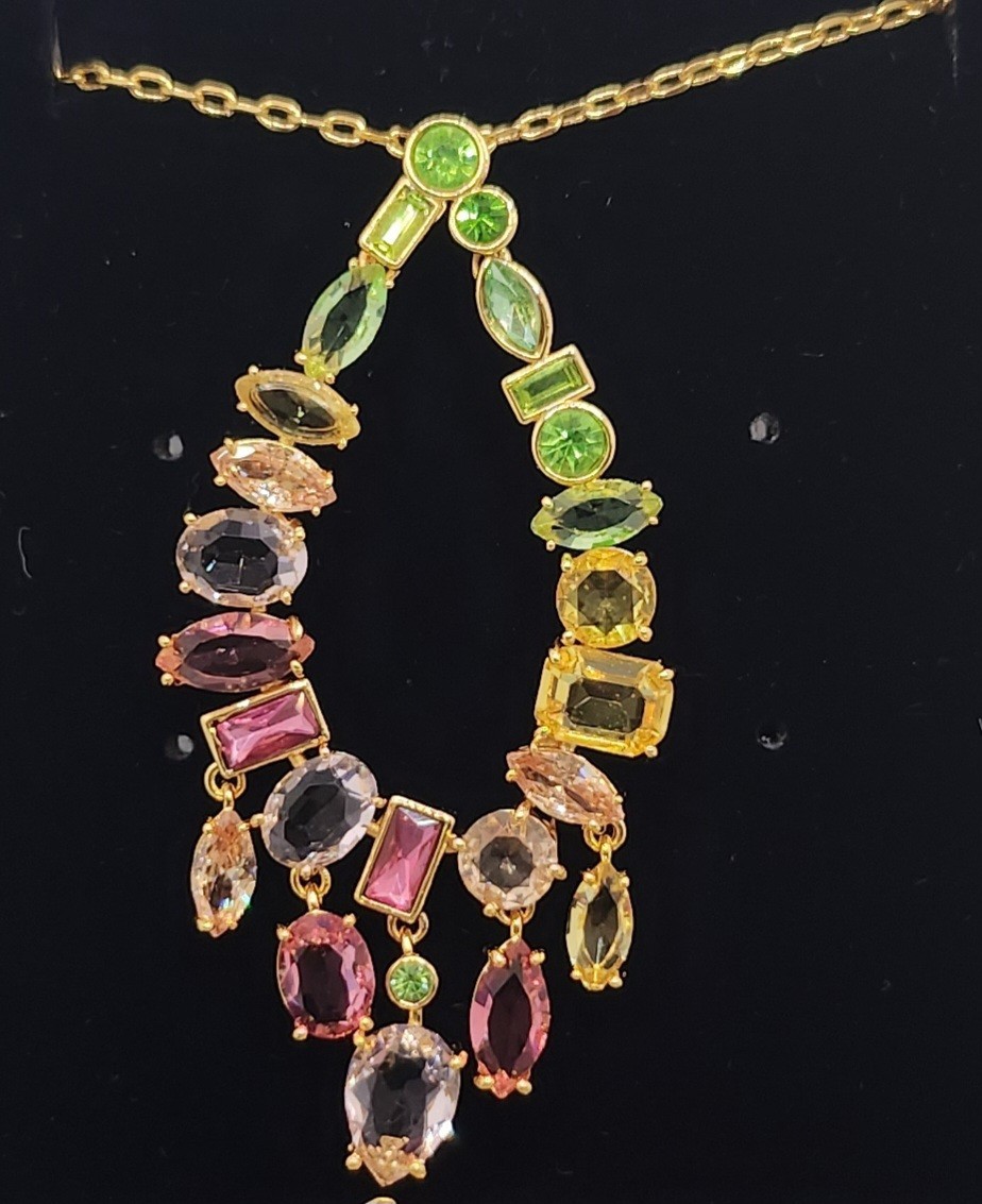 Necklace Sparkling Adjustable Inspired Gema Multicoloured Green Rhoudium Plated