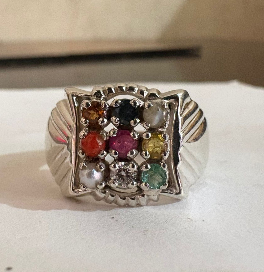 Navratna 9 Stone Gemstone 925 Sterling Silver All Size Available Unisex Ring
