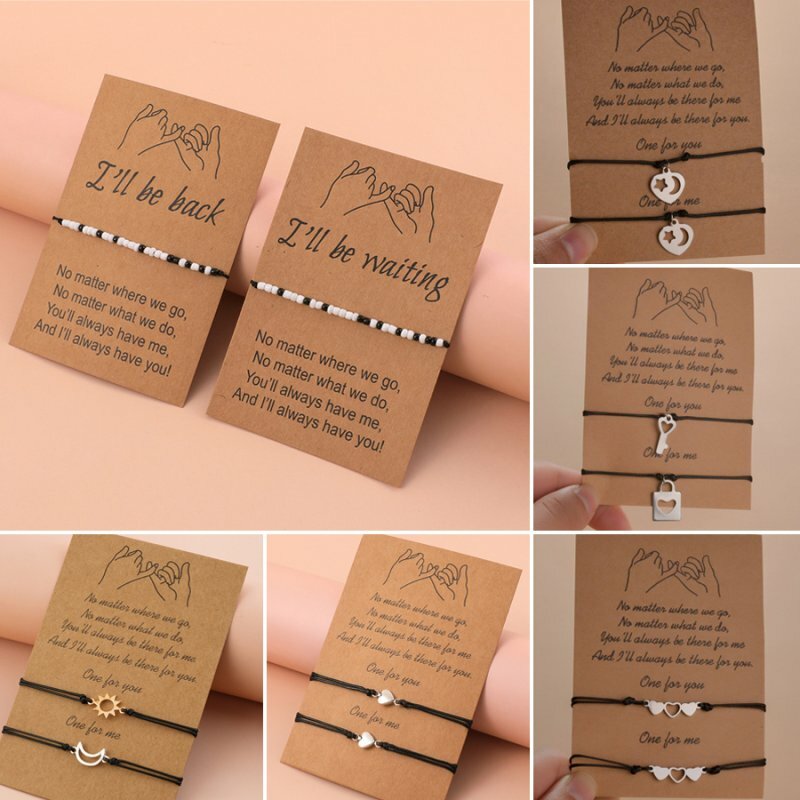 2pcs Love Heart Friendship Promise Charm Card Wish You Me Couple Bracelet Gifts