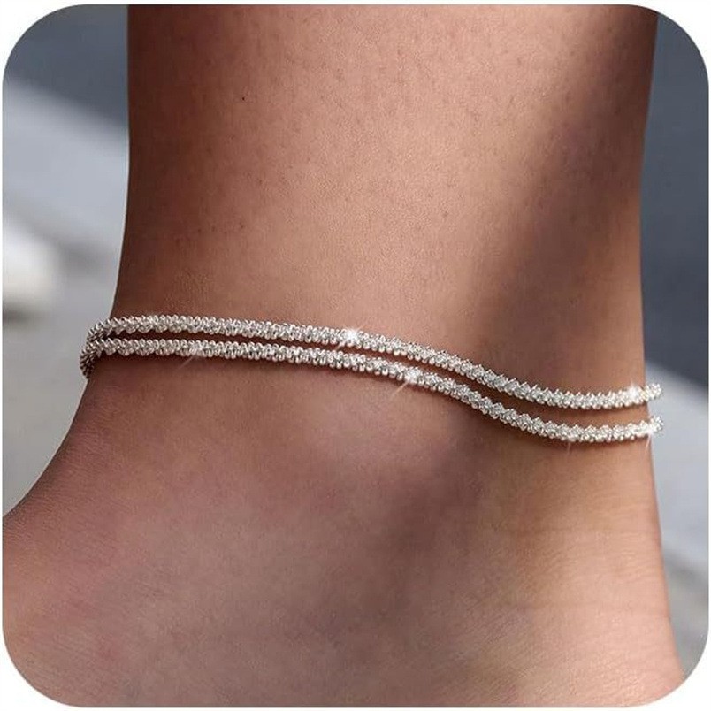 Sterling Silver Ankle Bracelets Dainty Layered Adjust Waterproof Anklet Women US