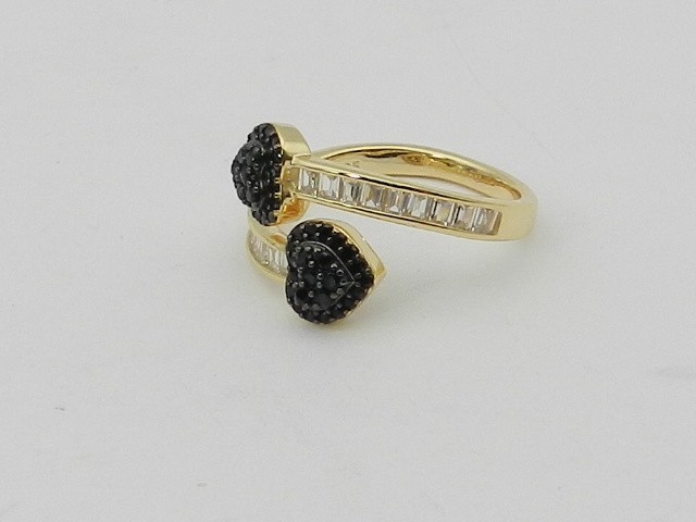 Macy’s Black Cubic Zirconia Two Heart Bypass Ring in Sterling Silver,7
