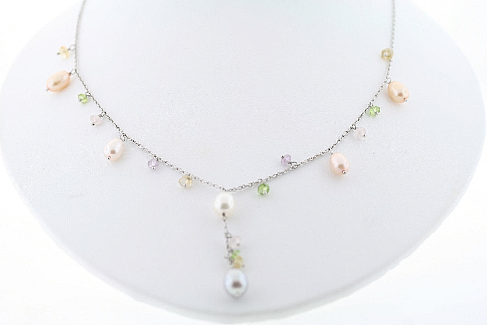 HONORA Sterling Silver Genuine 6-8mm Oval Dyed Pink, White & Grey Pearl Necklace