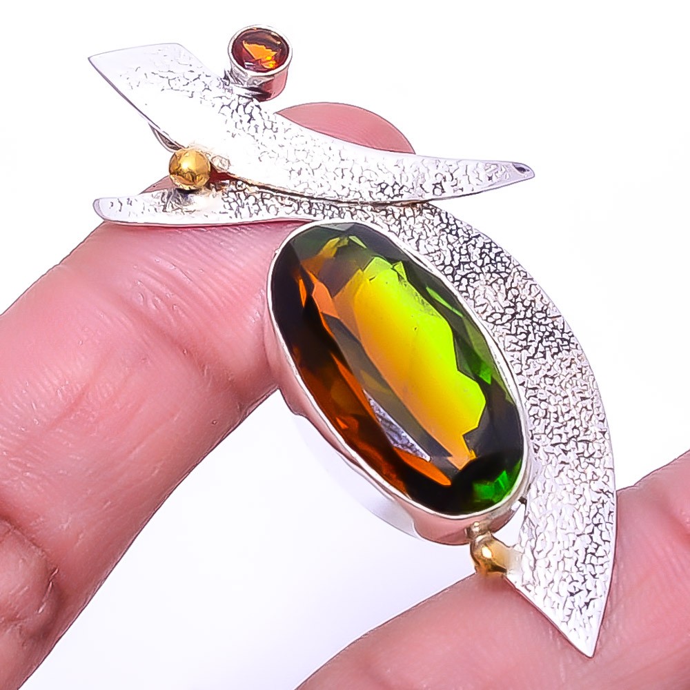 Bi-Colour Tourmaline & Smokey Designer 925 Sterling Silver Pendant 2.15″ P64