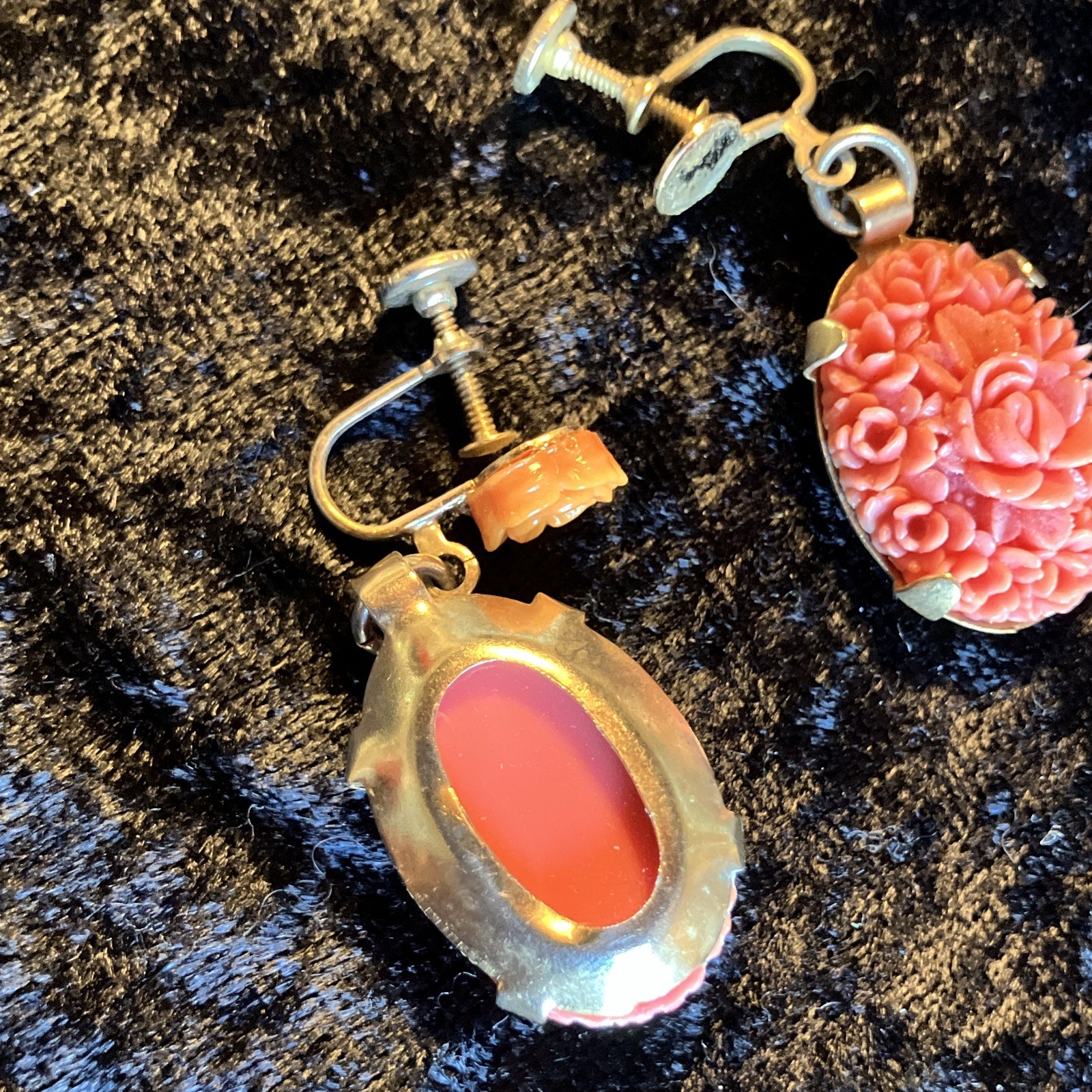 Orange Silver Tone Necklaces Pendant & Floral Screwback Earrings Jewelry Set