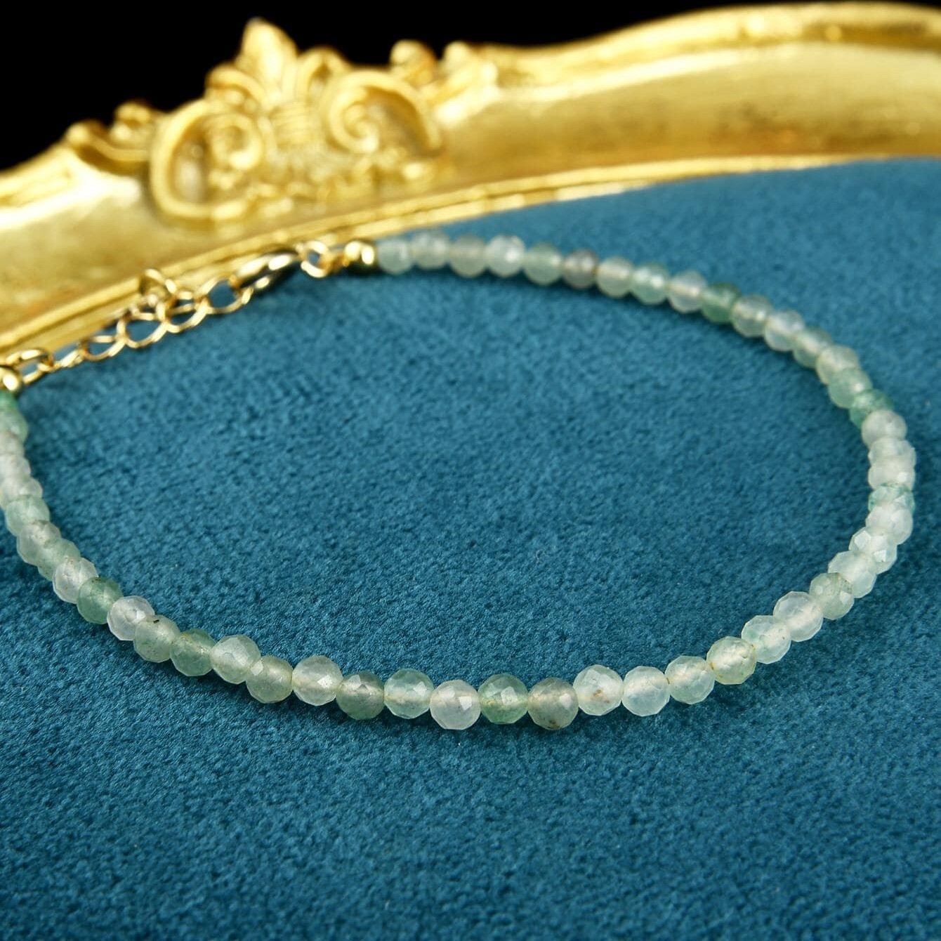 Natural Peridot Stone Dainty Bracelet 2.5mm Green Crystal Bracelet Handmade Gift