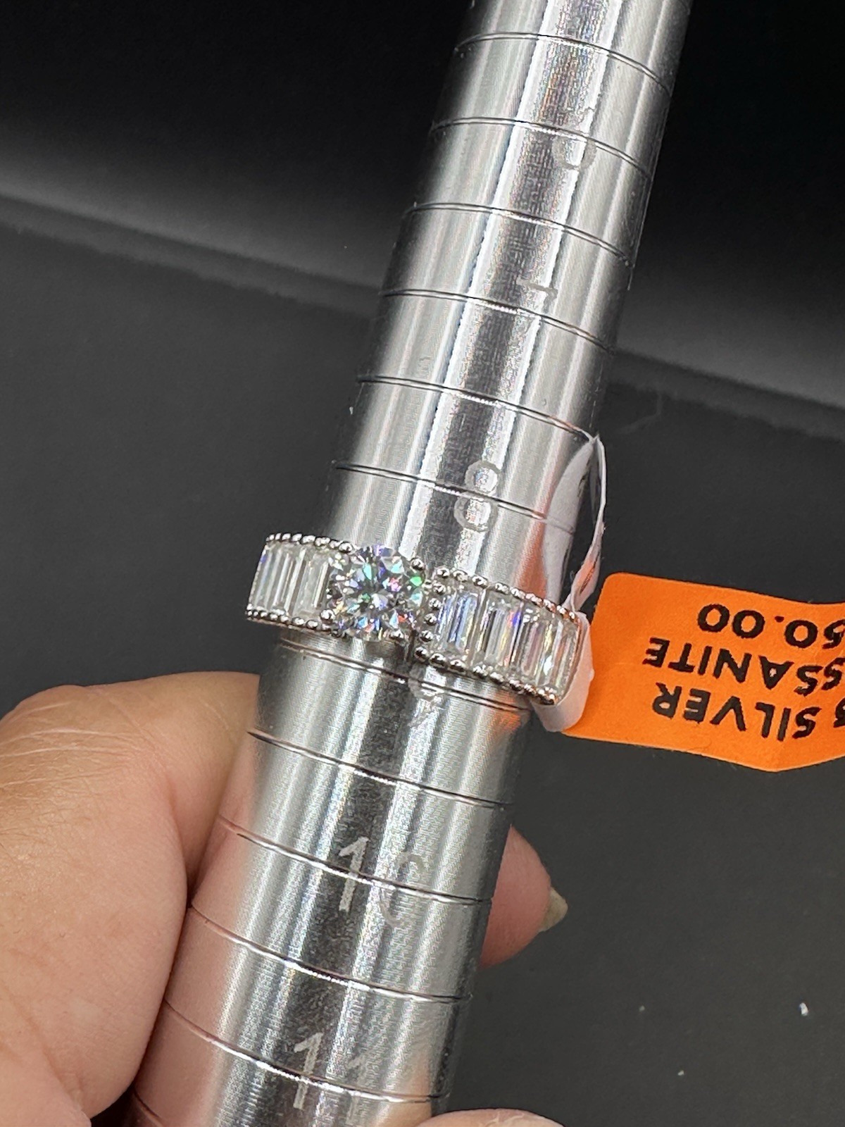 Sterling Silver 925 Round White Moissanite Prong-Set Band Ring Size 9