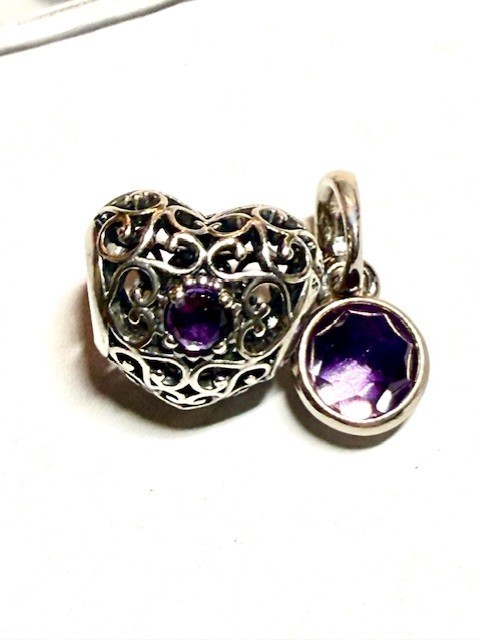 Pandora SET February birthstone amethyst charm 791784SAM & dangle 390396SA