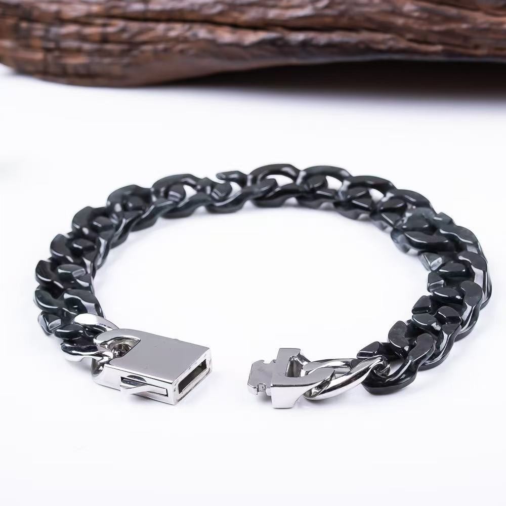 Natural Jadeite A-grade Jade Black Chicken Cuban Chain Men’s Women’s Bracelet