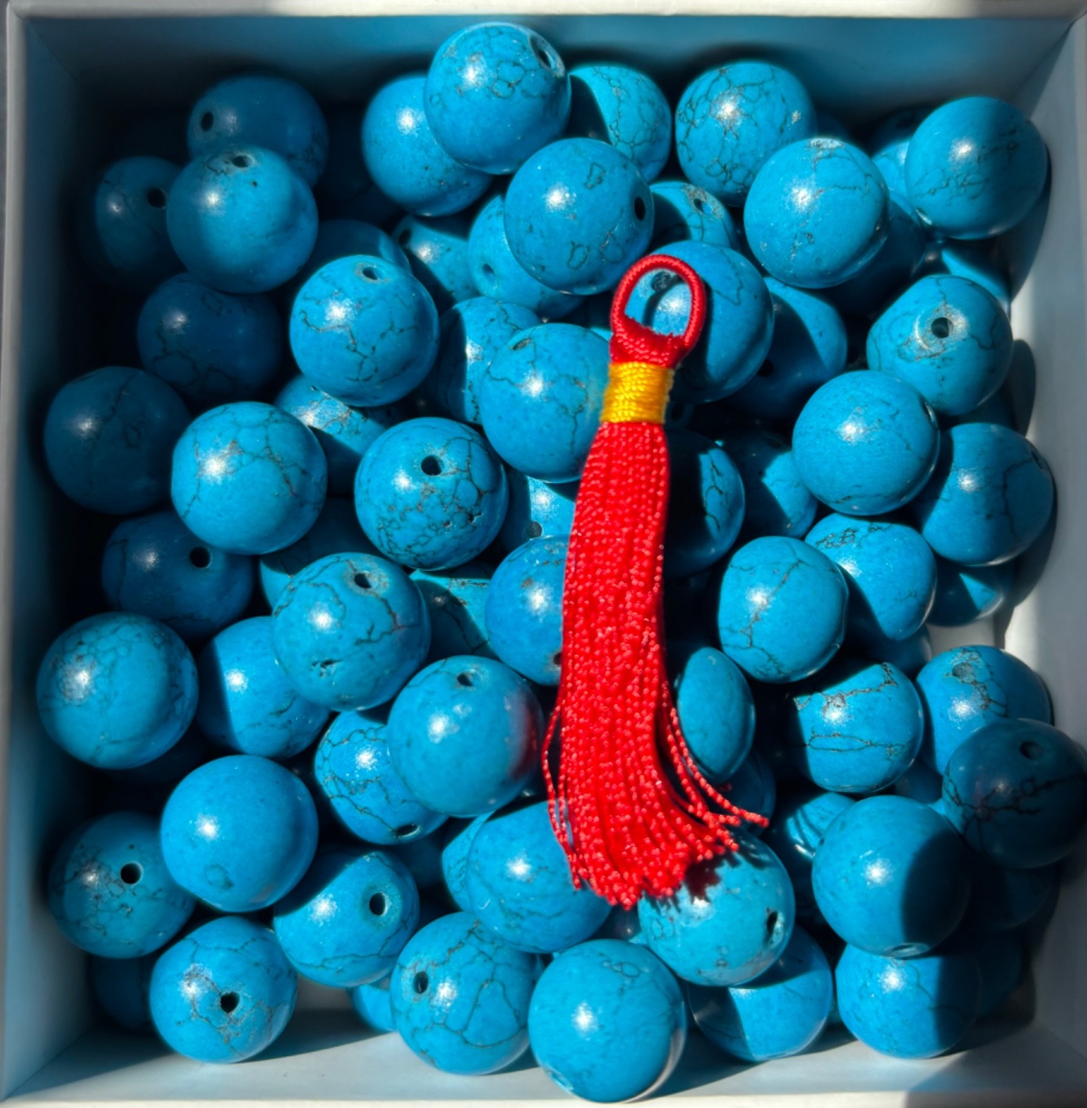 108+ Blue Reconstituted Turquoise Beads, w/Tassle Perfect for DYI Mala 12mm