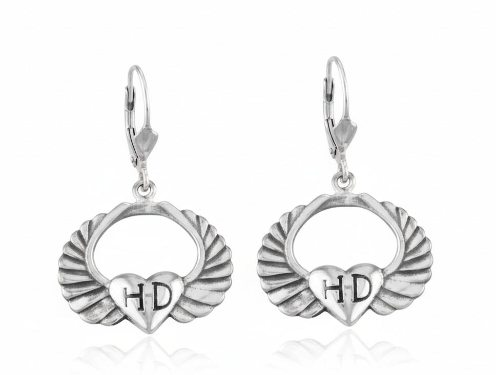 Harley-Davidson® Winged H-D Heart Dangle Earrings Sterling Silver 13 HDE0000