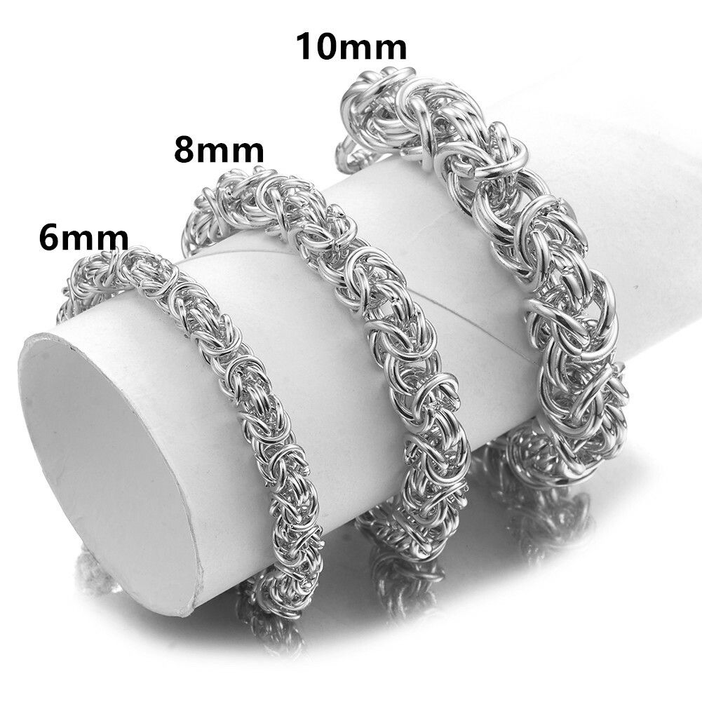 6/8/11mm Silver Byzantine Polished Stainless Steel Bracelet Mens Boys Chain