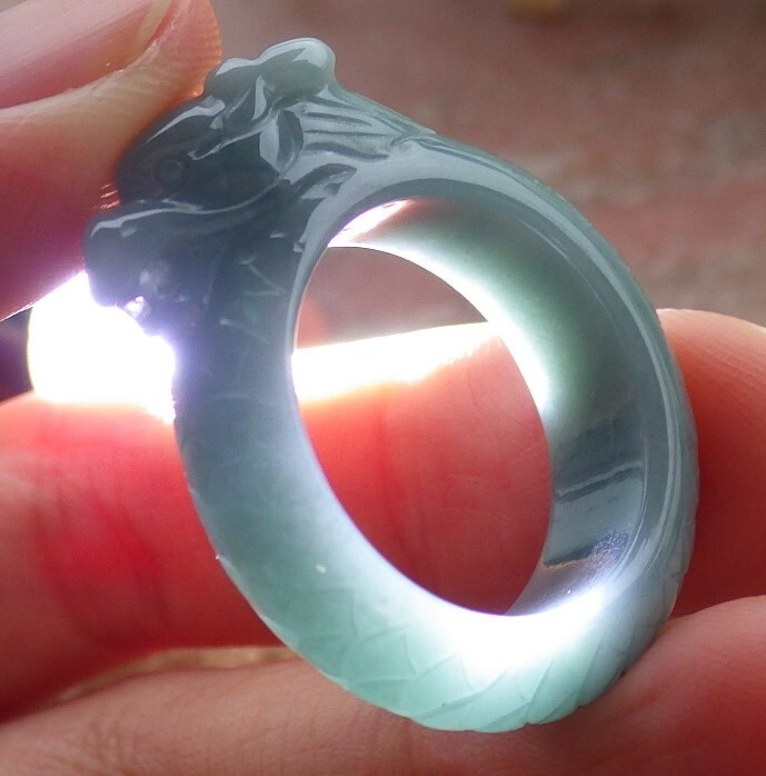 Video Certified Green Natural A Jadeite Jade Dragon Ring NO. 8 戒指 # 109140 TS