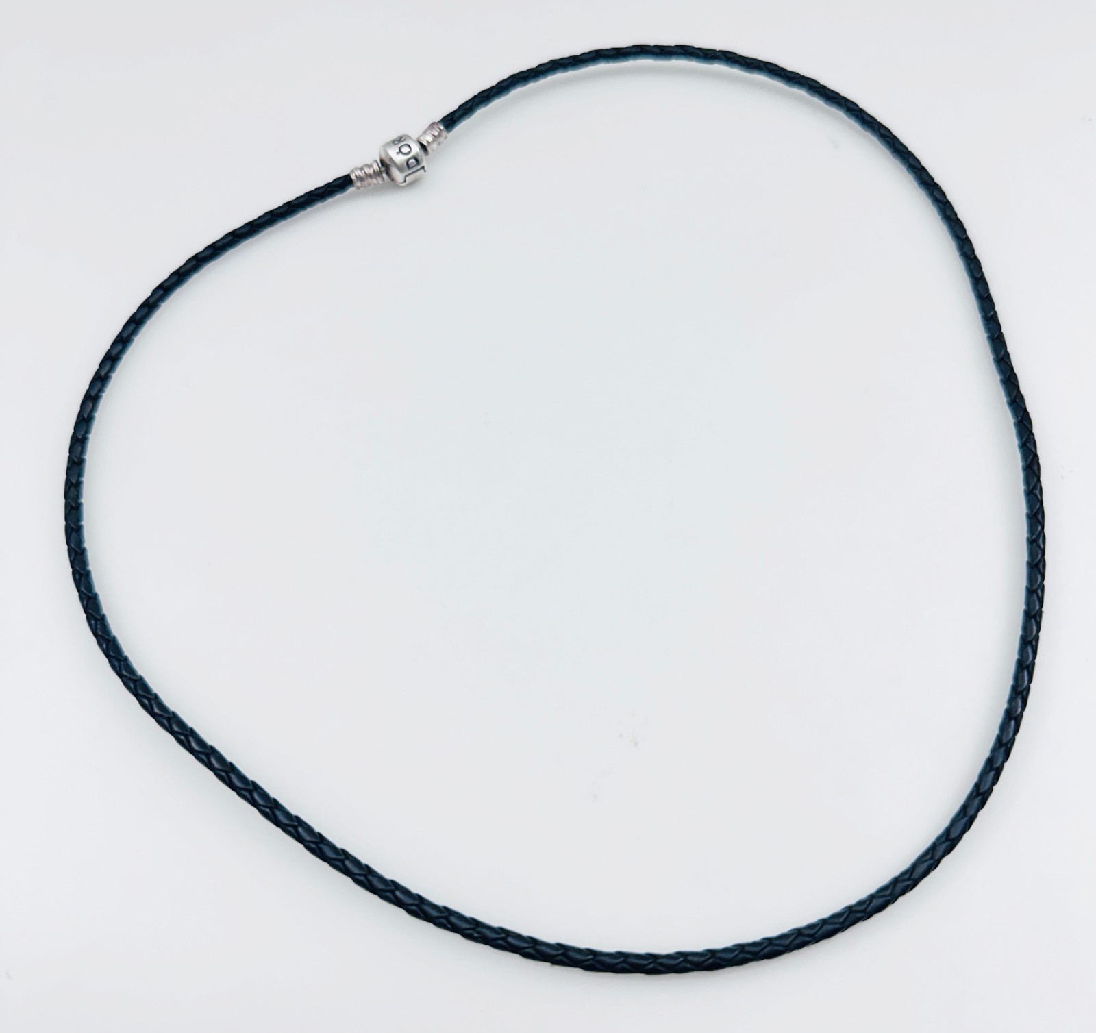 PANDORA 925 Sterling Silver Braided Leather Charm Necklace Black, 22″ (56cm)