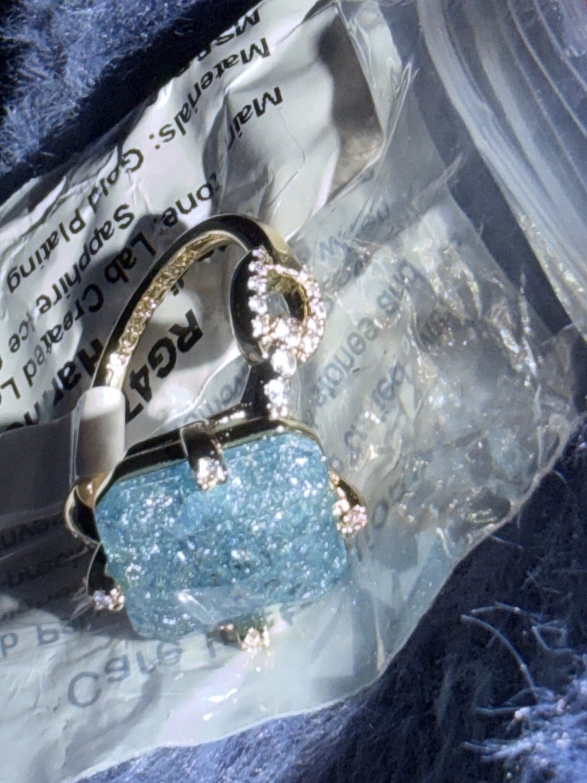 Bomb Party Radiant Harmony Ring Lab Created London Blue Sapphire Crystal Gold