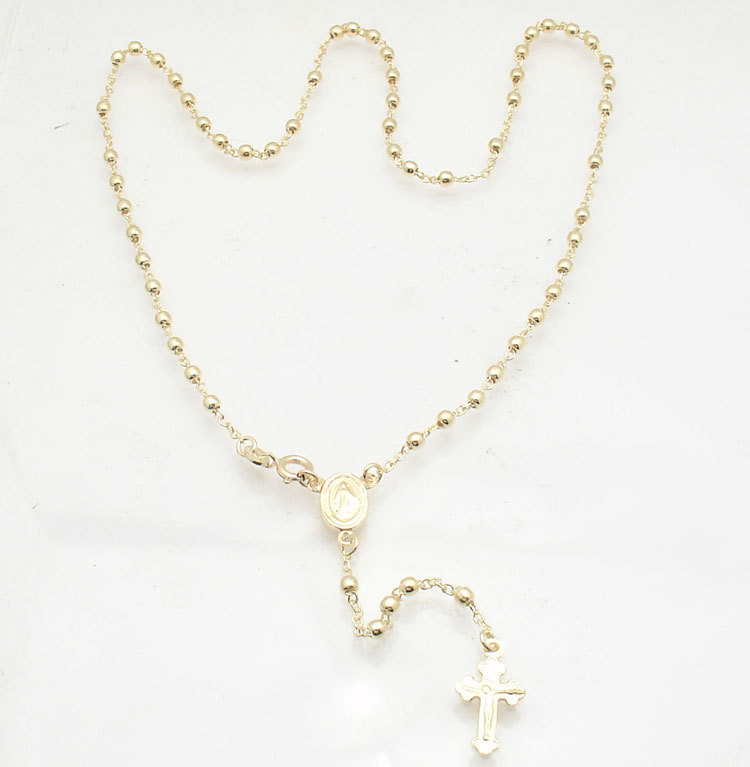 18″ 3mm Technibond Rosary Chain Necklace 14K Yellow Gold Clad Sterling Silver