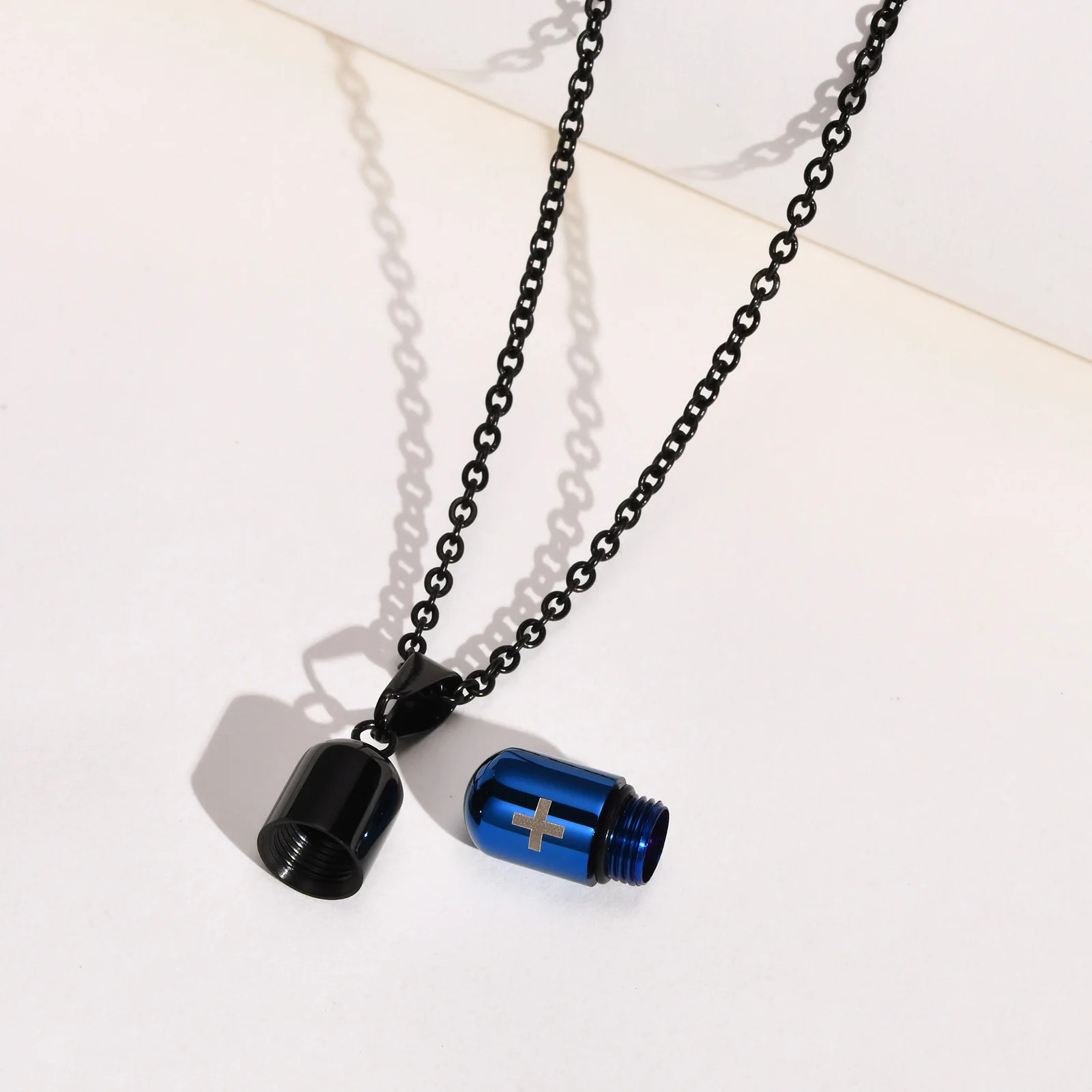 Pill Bottle Necklaces for Men Women,Cross Stainless Steel Pendant