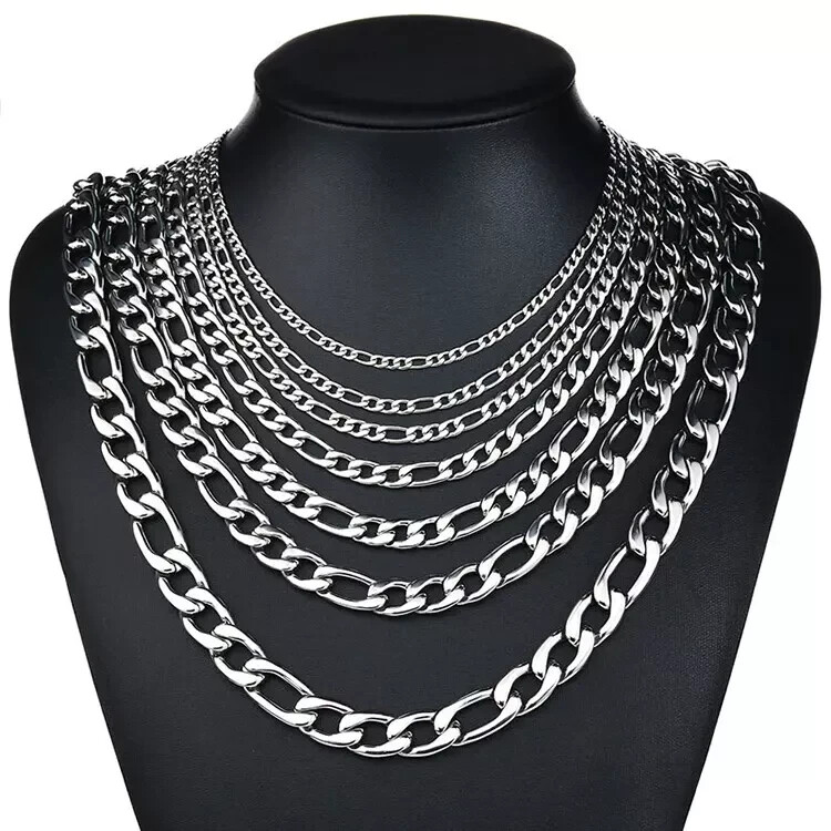 Stainless Steel Figaro Chain Necklace 16″-36″ Men Women 3/4/5/7/9/10/12mm N70