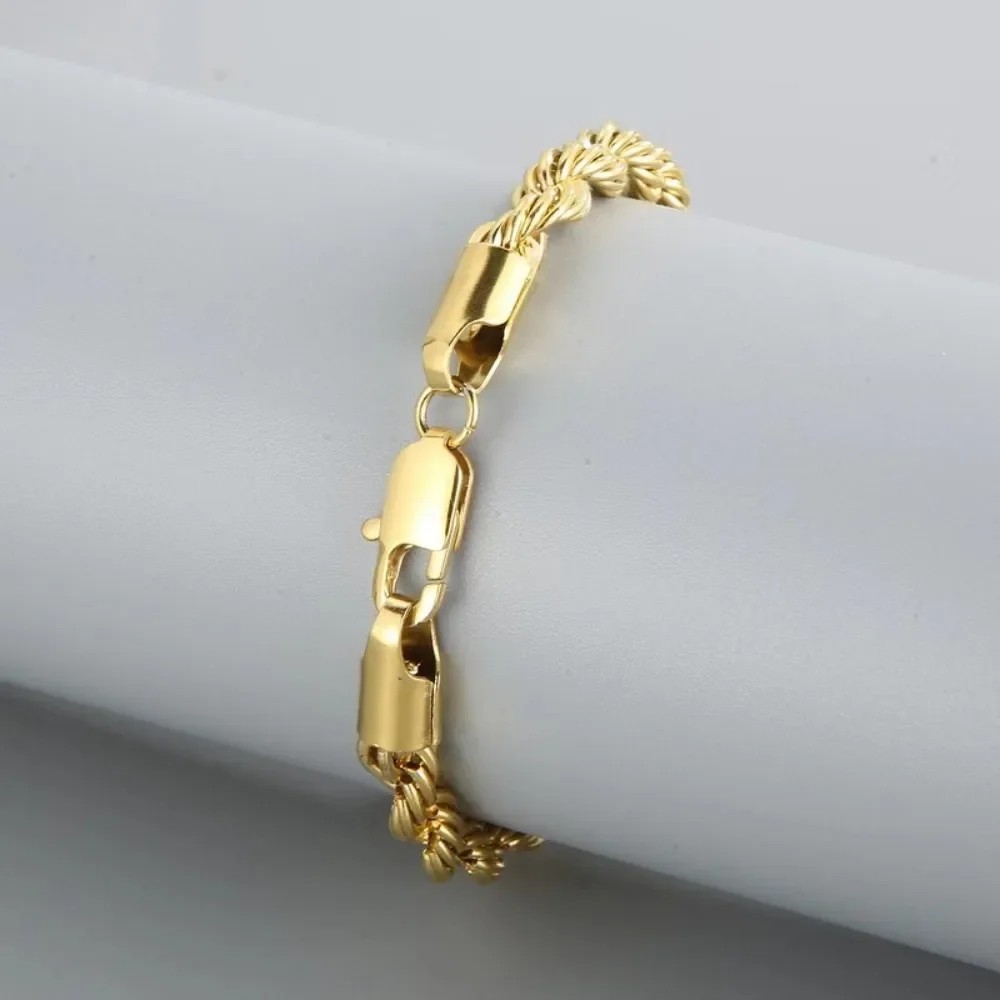 18k Gold 925 Sterling Silver 4MM Rope Chain Bracelets for Men Women 20 cm 8 in