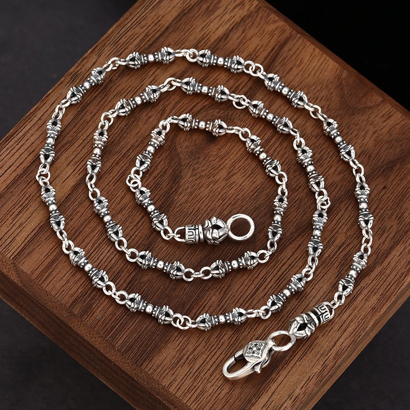 925 sterling Silver Tibetan Vajra Amulet Chain Men Spiritual Protection Necklace