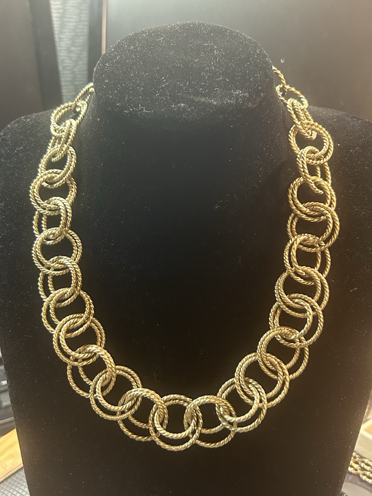 Banana Republic Double Link Statement Necklace Brushed Gold Textured Chain 18″